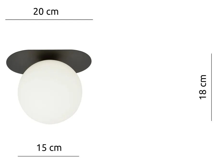 Plafoniera Minimal 1 Luce Plaza In Acciaio Nero E Sfera Vetro Opale