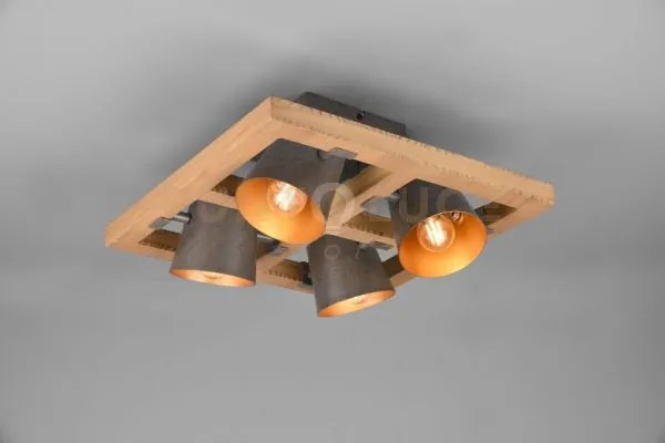 Bell plafoniera quadrata legno naturale 4 spots orientabili diffuso...