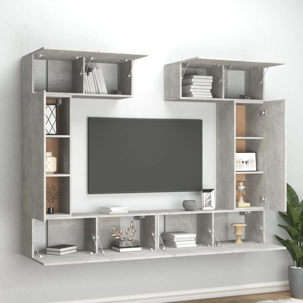 Set di mobili porta tv 6 pz grigio cemento in legno multistrato