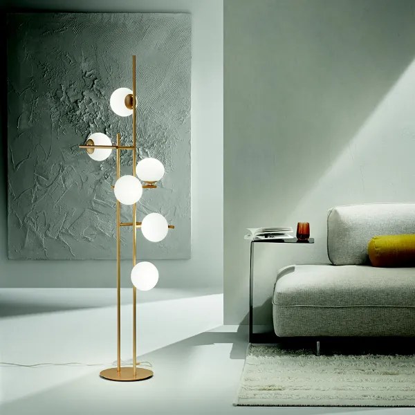 Piantana JEWEL in metallo Oro e diffusore in vetro Bianco H166 cm