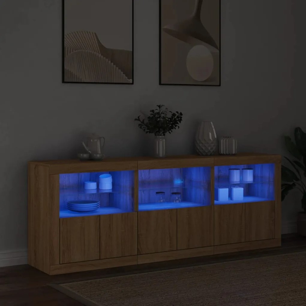 Credenza con luci led rovere sonoma 181,5x37x67 cm