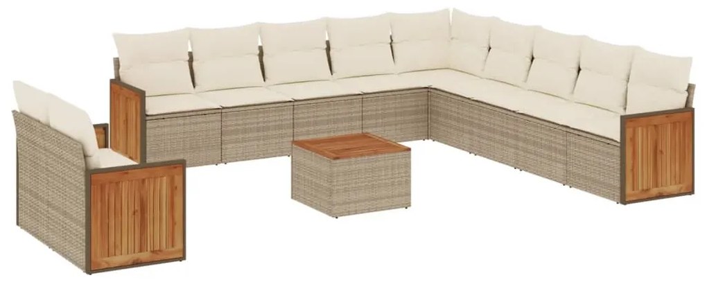 Set divani da giardino 12 pz con cuscini beige in polyrattan