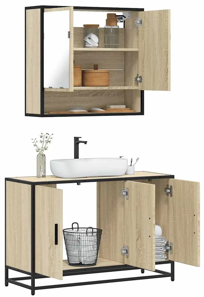 Set Mobili Da Bagno 2 Pz Rovere Sonoma İn Legno Multistrato /