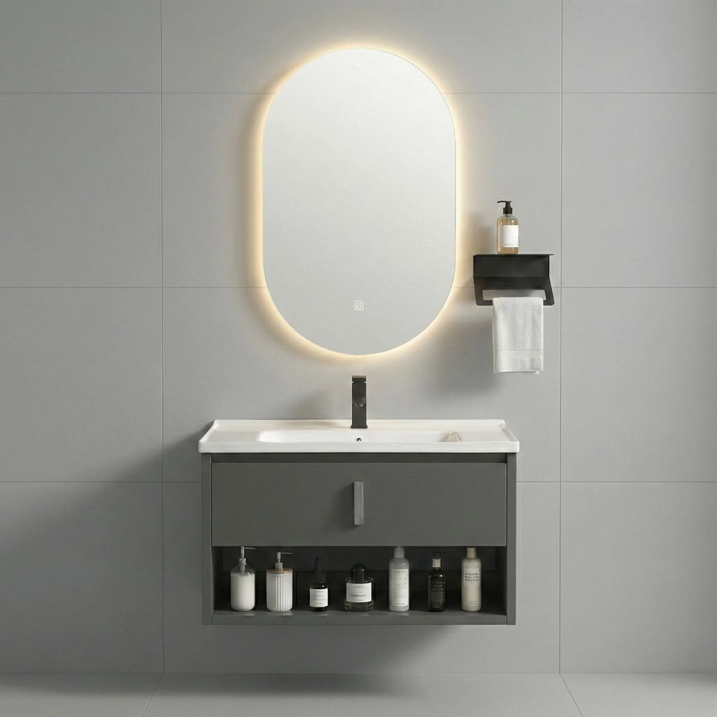 Set di mobili da bagno con lavabo River 60cm Grey