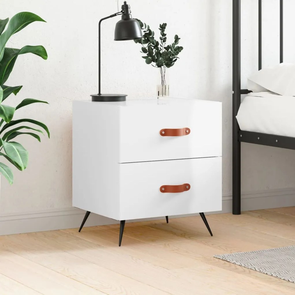 Comodino Bianco Lucido 40x35x47,5 Cm İn Legno Multistrato /