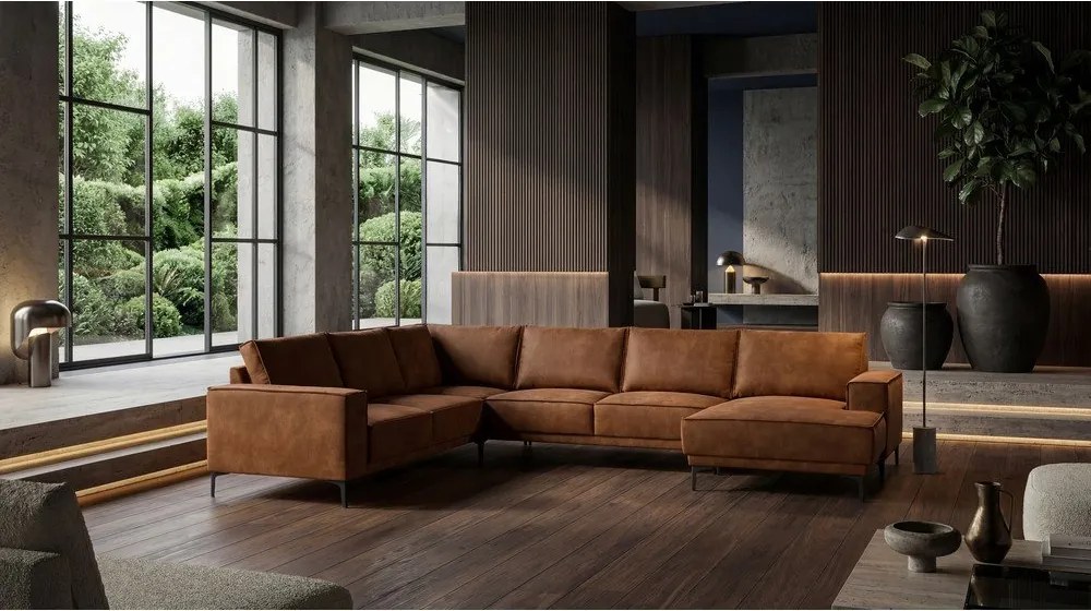 Divano angolare in similpelle marrone cognac (angolo destro/sagomato) Copenhagen - Scandic