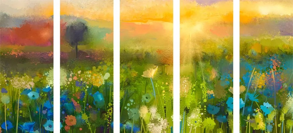 Quadri 5 pezzi – Pittura a olio di fiori di campo