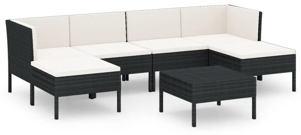 Set divani da giardino 7 pz con cuscini in polyrattan nero