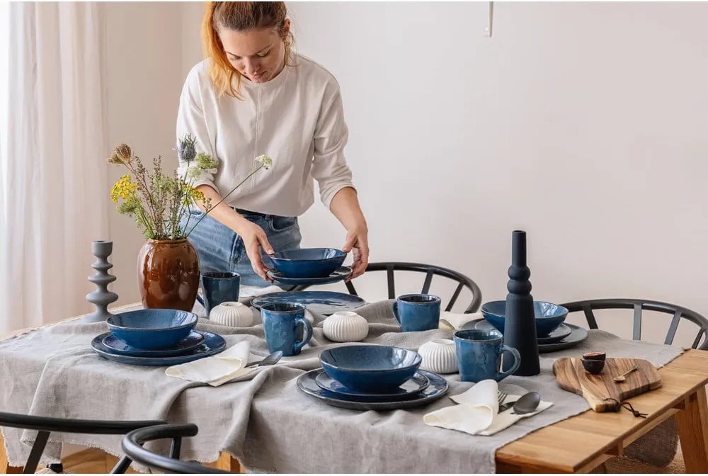 Set da pranzo in gres blu scuro 16 pezzi Glosia - Bonami Selection