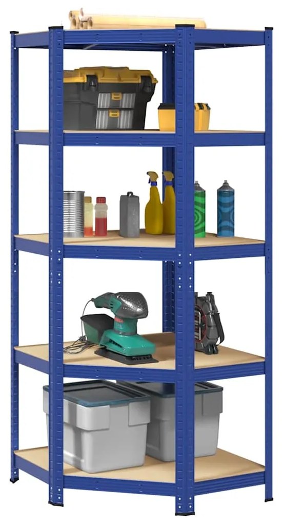 Mensola Angolare 5 Strati Blu İn Acciaio E Legno Multistrato /
