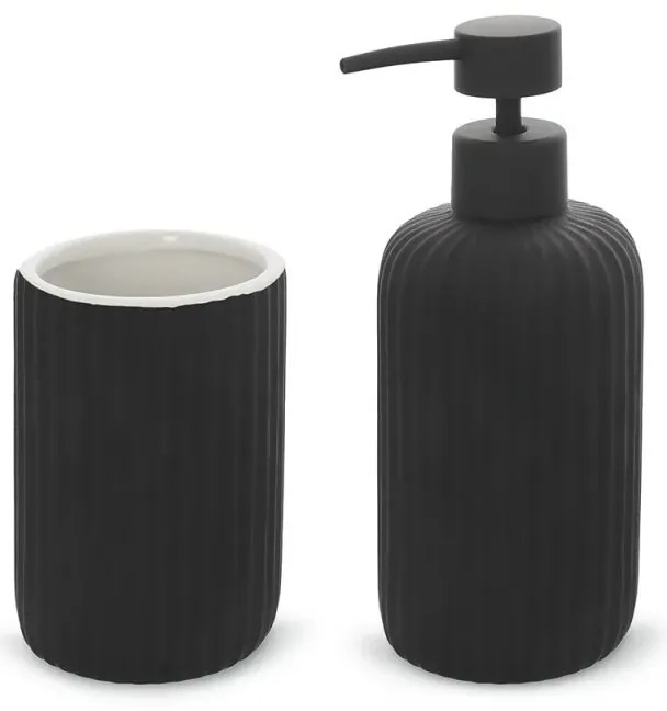 Set accessori bagno 2 pezzi in ceramica nero soft touch Spring