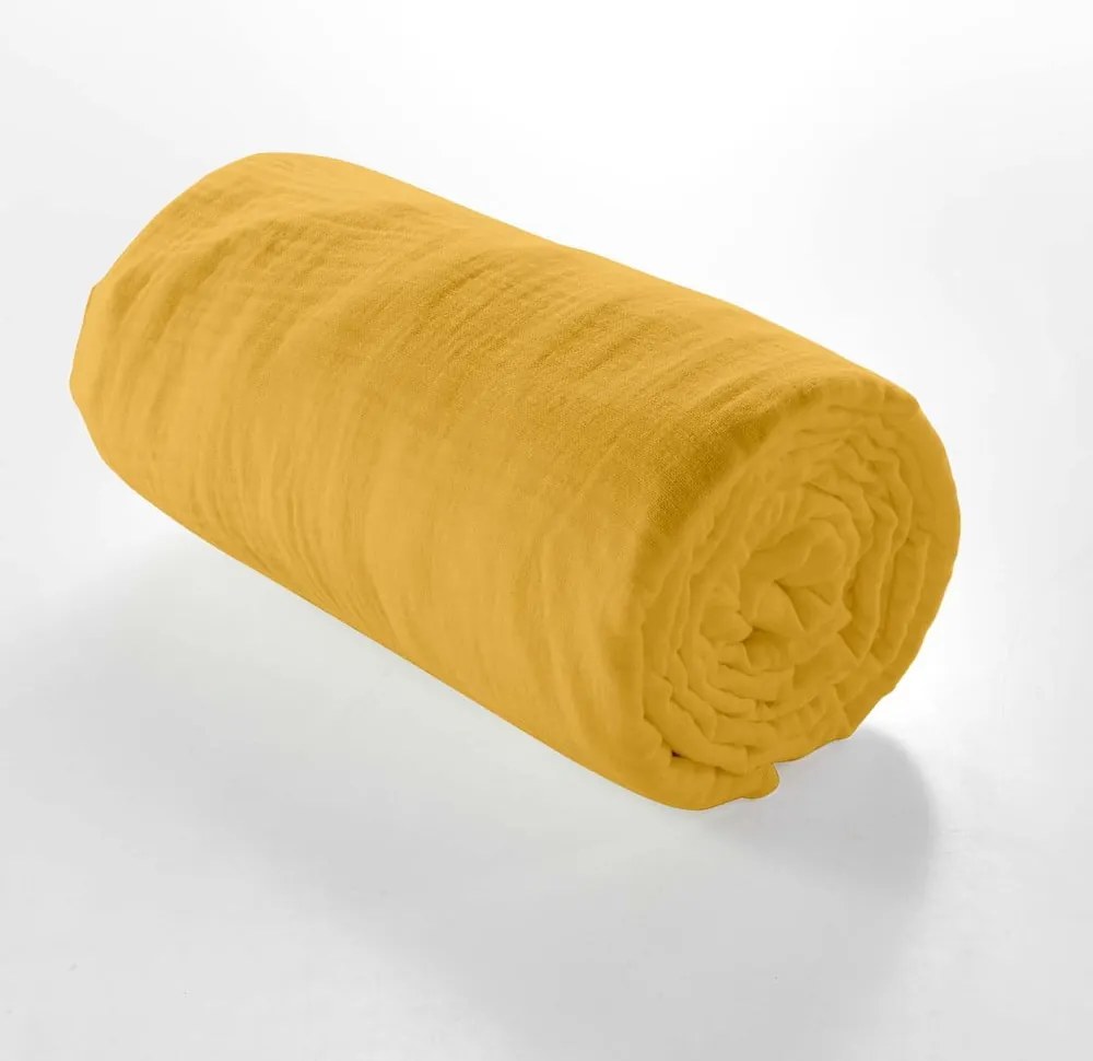 Telo di mussola elasticizzato giallo 160x200 cm Angelia - douceur d'intérieur