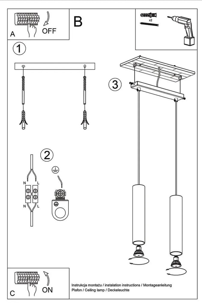Lampada a sospensione 2xGU10 in acciaio LAGOS 2