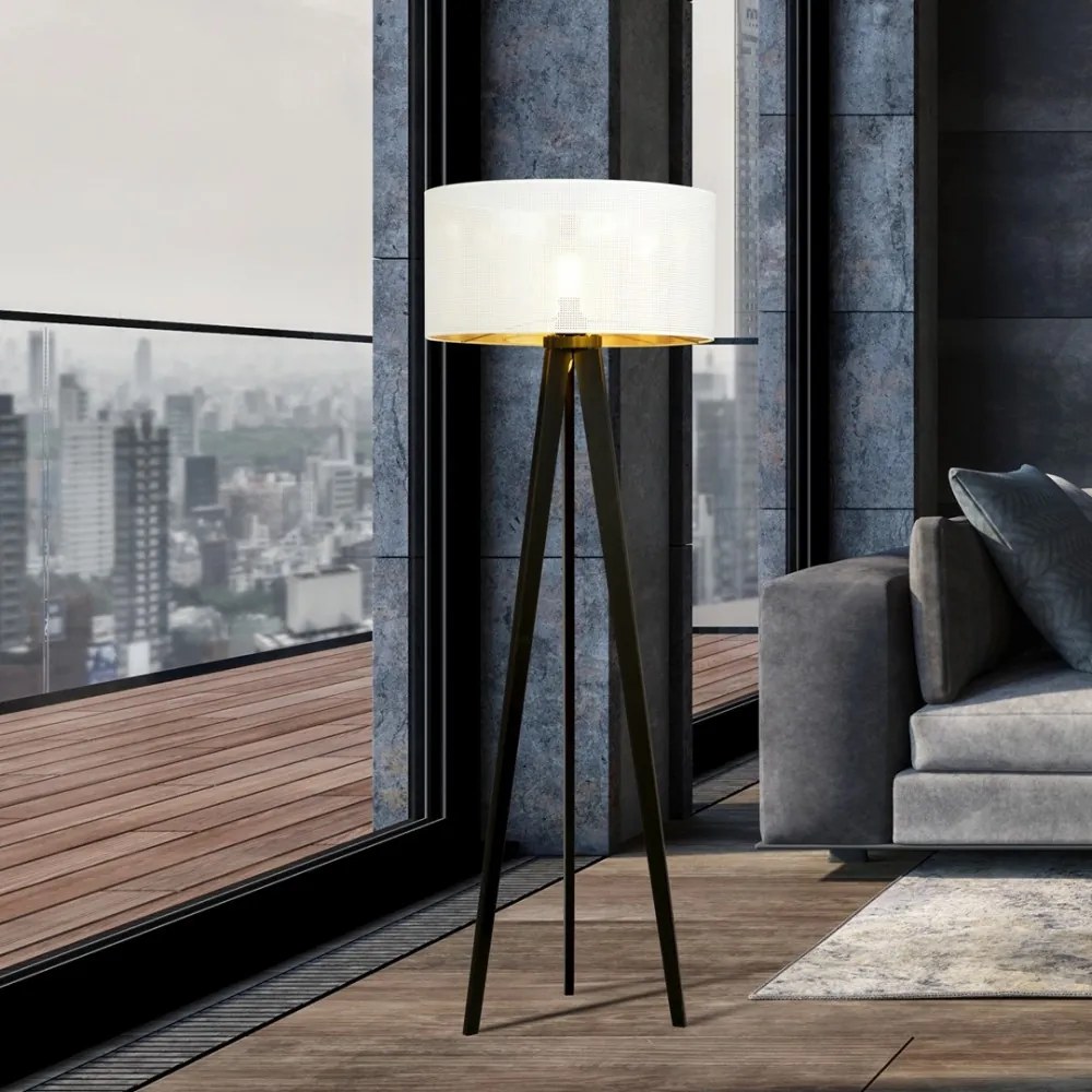 Lampada da Terra in Acciaio e Tessuto ASTON 1 E27 Colore del corpo Bianco e Oro