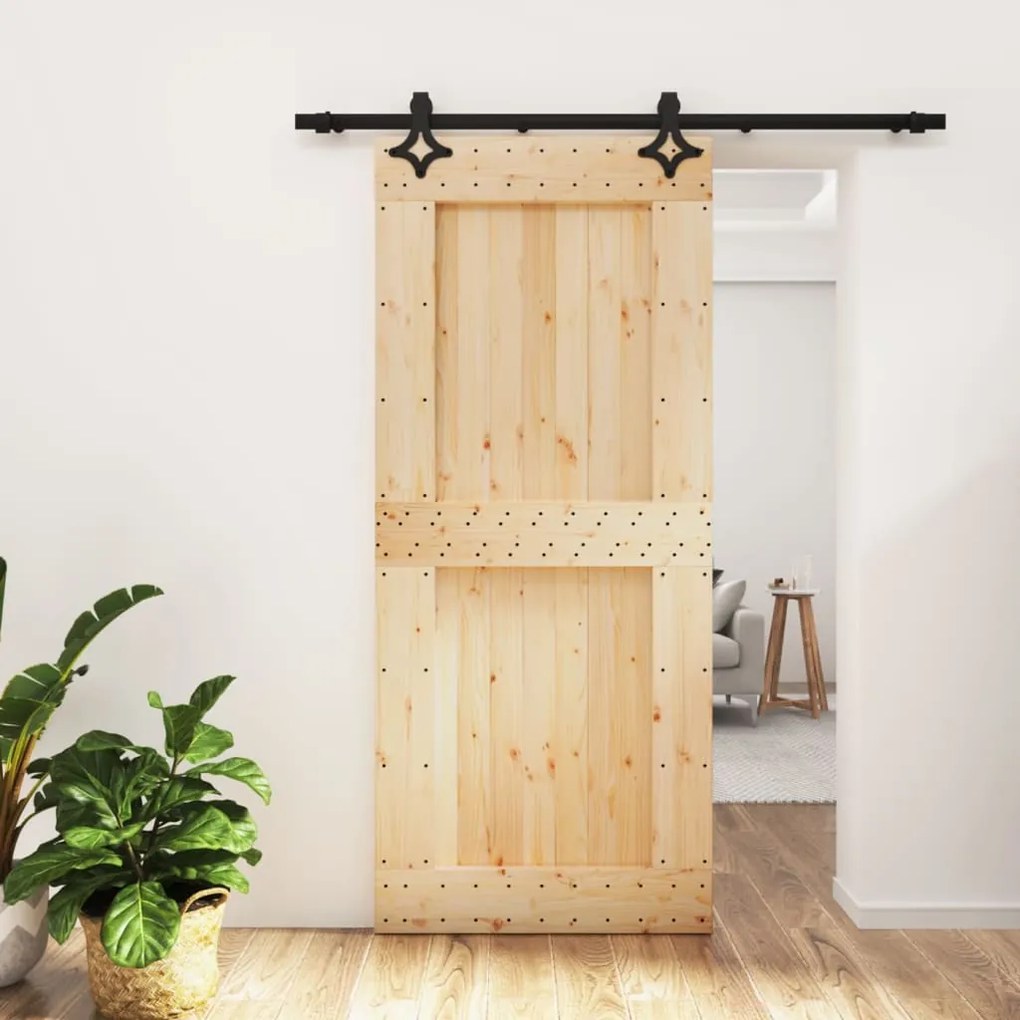Porta Scorrevole Con Set Hardware 90x210 Cm Legno Massello Pino /