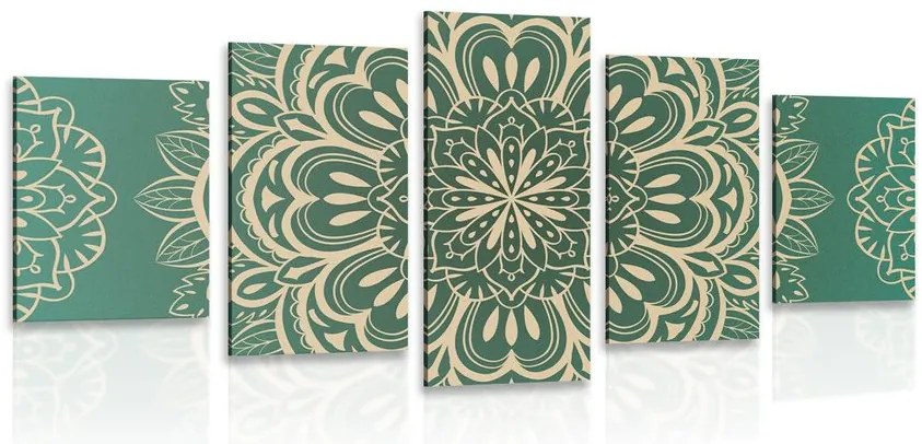 Quadri 5 pezzi – Mandala su sfondo turchese