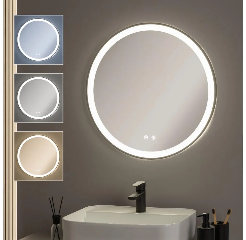 Brilagi-LED dimmerabile — specchio con funzione antiappannamento e retroilluminazione, profilo ALU PRO, LED 18W/230V, Ø 60 cm, IP44, nero