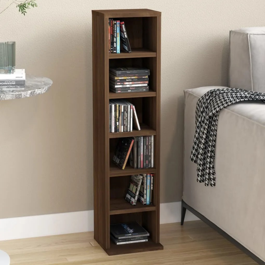 Mobile Porta Cd Rovere Marrone 21x20x88 Cm İn Legno Multistrato /