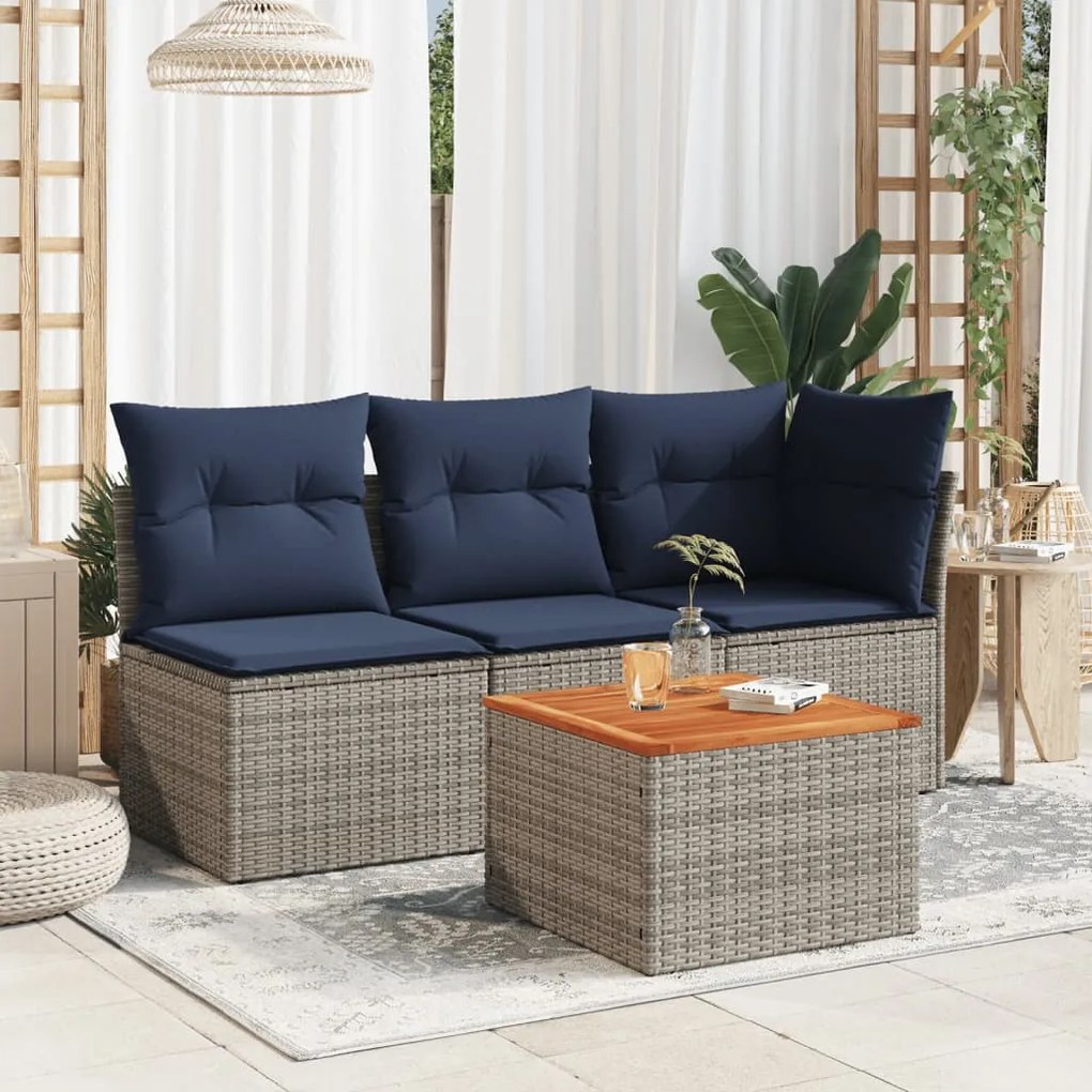 Tavolo da giardino grigio 55x55x37 cm polyrattan e legno acacia