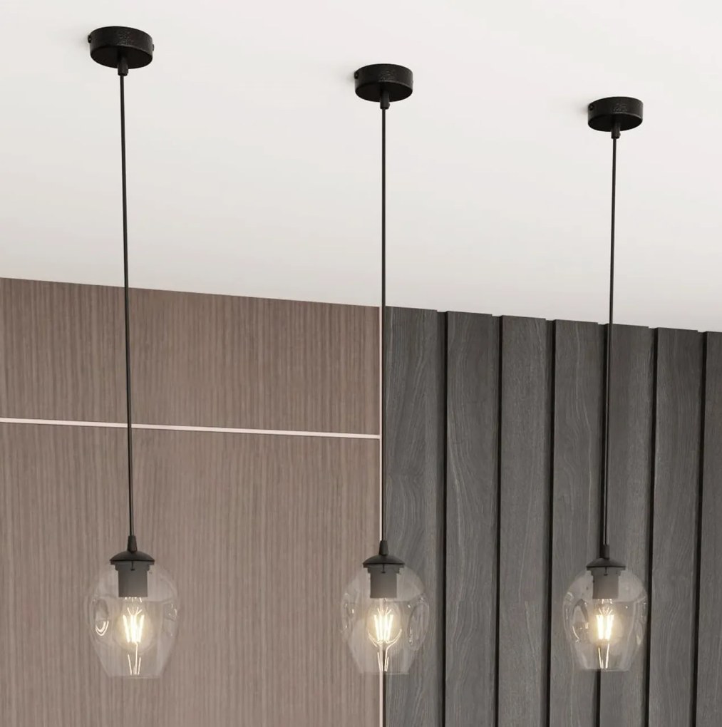 Lampadario a Sospensione in Acciaio e Vetro ISTAR Nero E27