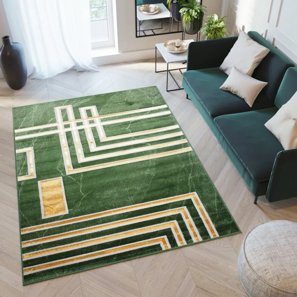 Interessante tappeto moderno verde con motivo oro Larghezza: 120 cm | Lunghezza: 170 cm