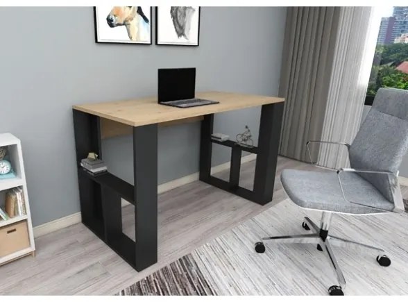 Scrivania Moderna 120x60x74 Con Ripiani Laterali Breeze Rovere Chiaro E Nero