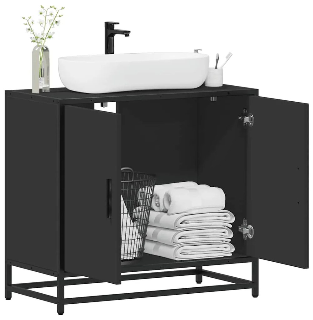 Mobile Lavabo Da Bagno Nero 65x33x60 Cm İn Legno Multistrato /