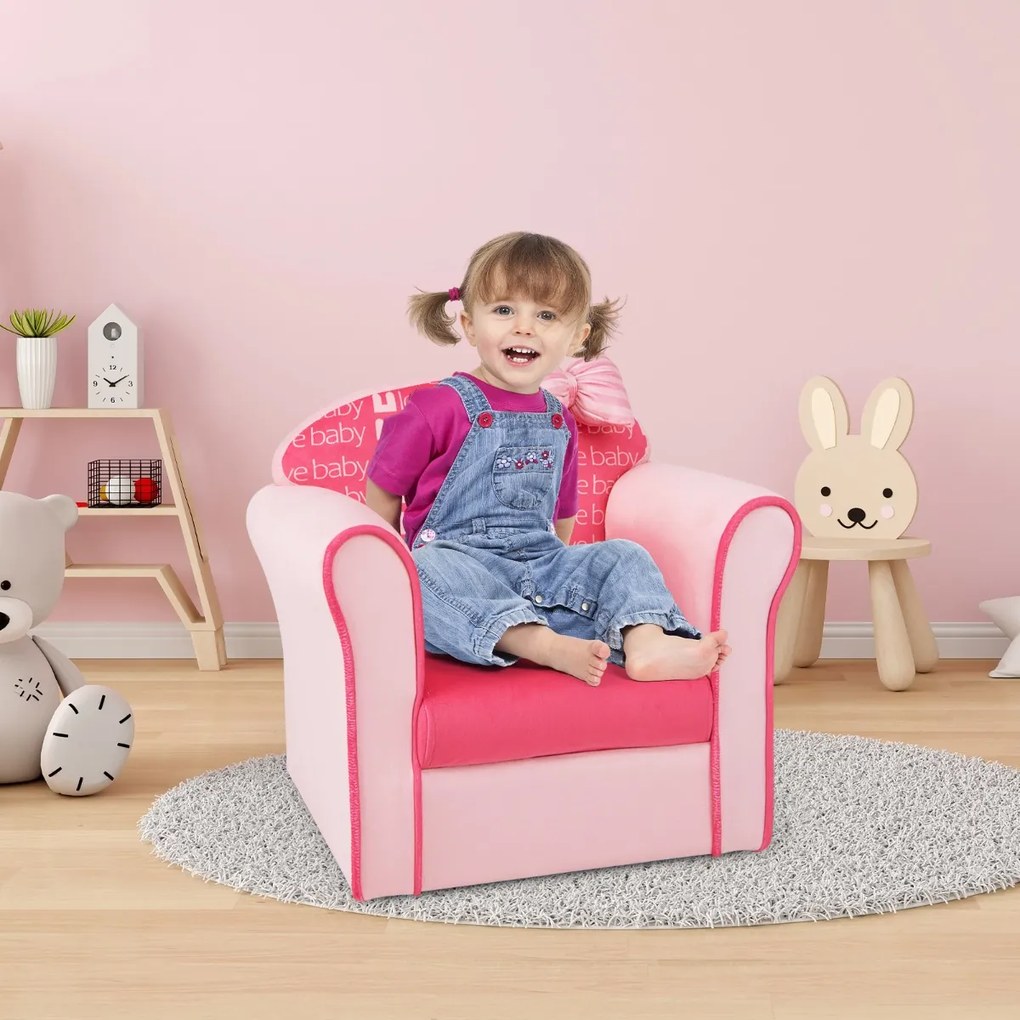 Costway Divanetto per bambini con rivestimento in velluto piedini antiscivolo, Poltrona imbottita per bambini Rosa