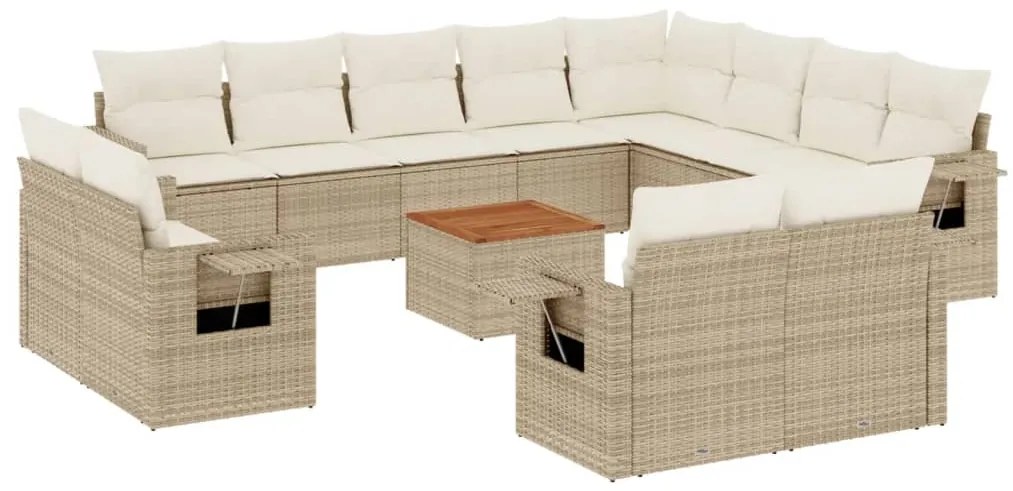 Set divano da giardino 13 pz con cuscini beige in polyrattan