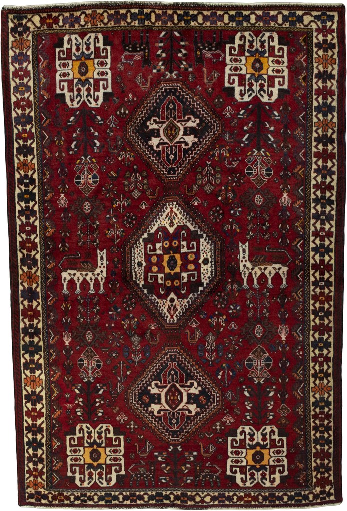 Shiraz Tappeto persiano 150 x 220 Rosso (Iran) Annodato A Mano
