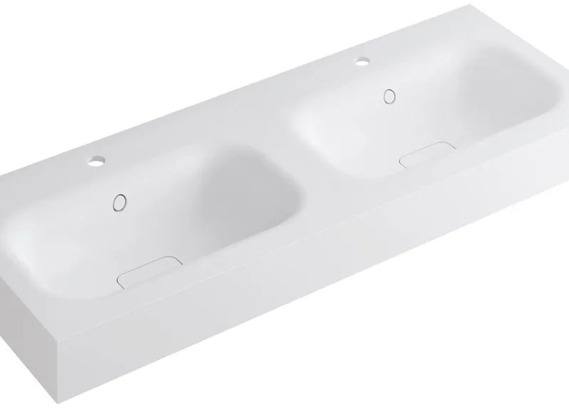 Lavabo integrale rettangolare doppia vasca L 120.5 x H 15 x P 46 cm in resina bianco