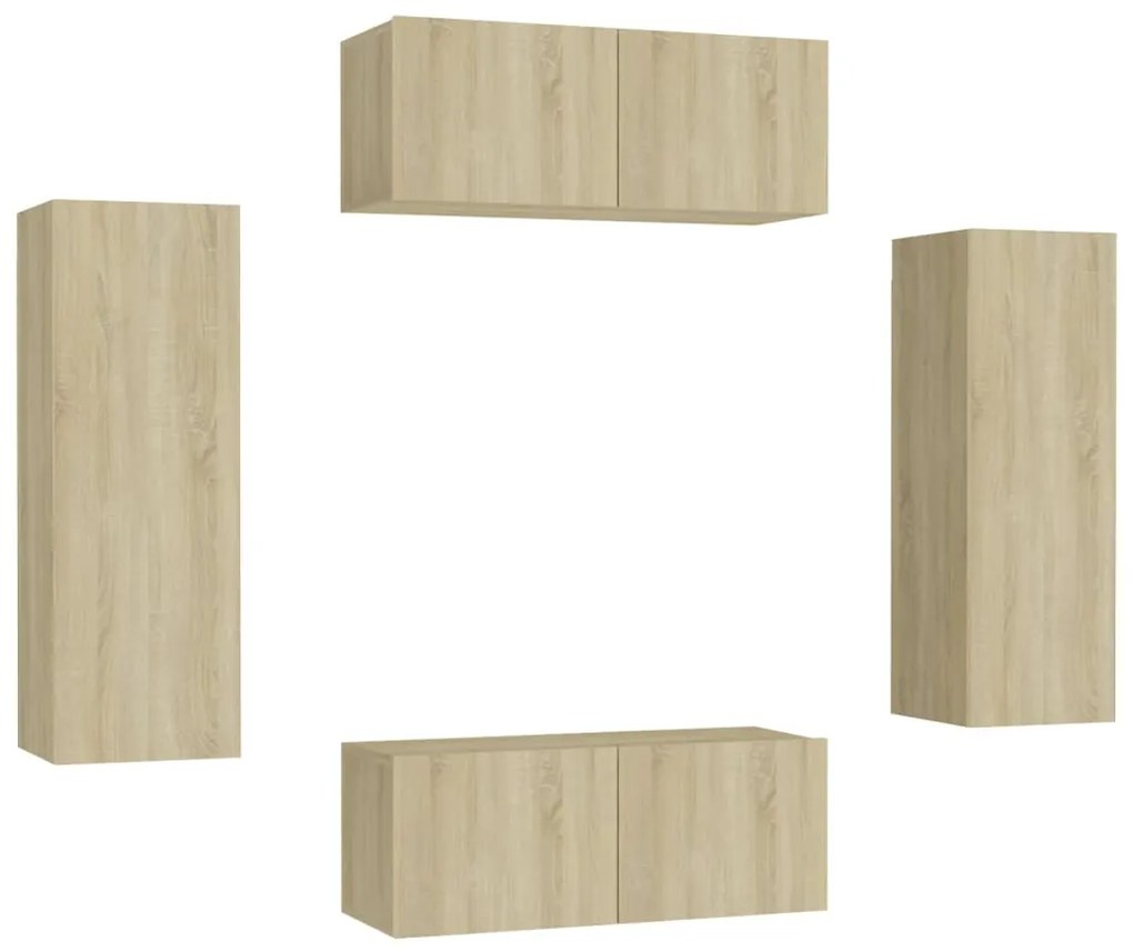 Set di mobili tv 4 pz rovere sonoma in legno multistrato