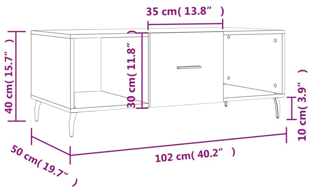 Tavolino da Salotto Bianco Lucido 102x50x40cm Legno Multistrato