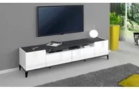 Mobile da soggiorno Porta TV, Made in Italy, Supporto per TV da salotto a 2 ante e 2 cassetti, Cm 200x40h47, Bianco lucido e Ardesia