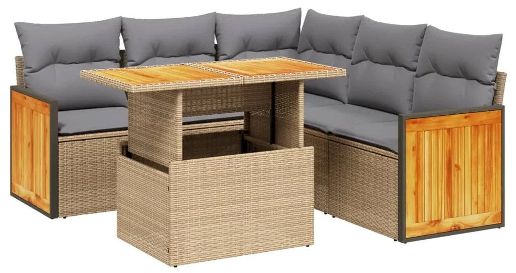 Set divano da giardino 6 pz con cuscini beige in polyrattan