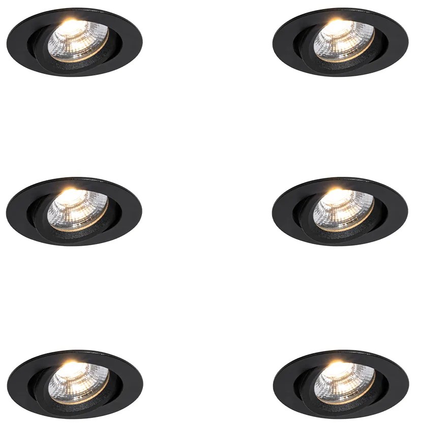 Set di 6 faretti da incasso neri orientabili 8,2 cm con LED Dim to Warm IP54 Ultra Slim - Pupil