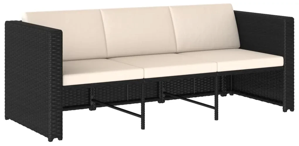 Set divani da giardino 4 pz con cuscini in polyrattan nero