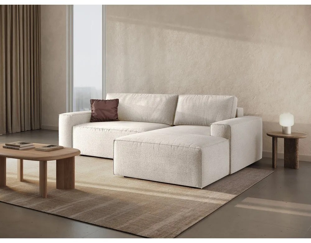 Divano letto angolare bianco in tessuto bouclé (angolo destro) Jodie - Micadoni Home