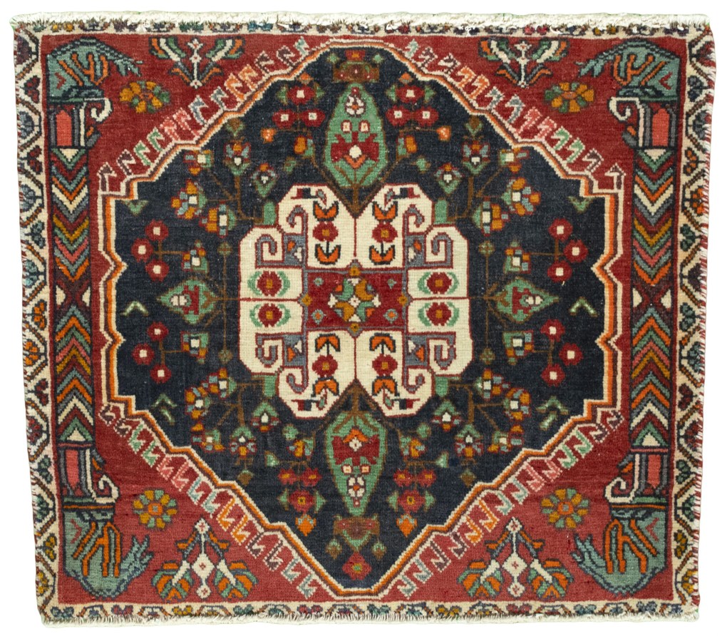Shiraz Tappeto 70 x 60 Rosso (Iran) Annodato A Mano
