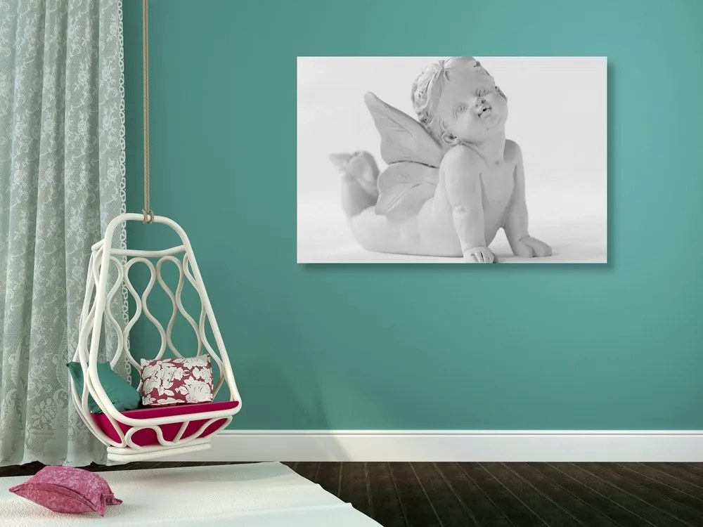 Quadro su tela – Statua d'angelo adorabile in bianco e nero
