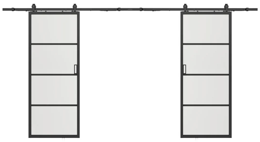 Porta scorrevole doppia con sistema esterno muro alluminio e vetro temp. trasparente 2xH205xL63cm - SINCA II