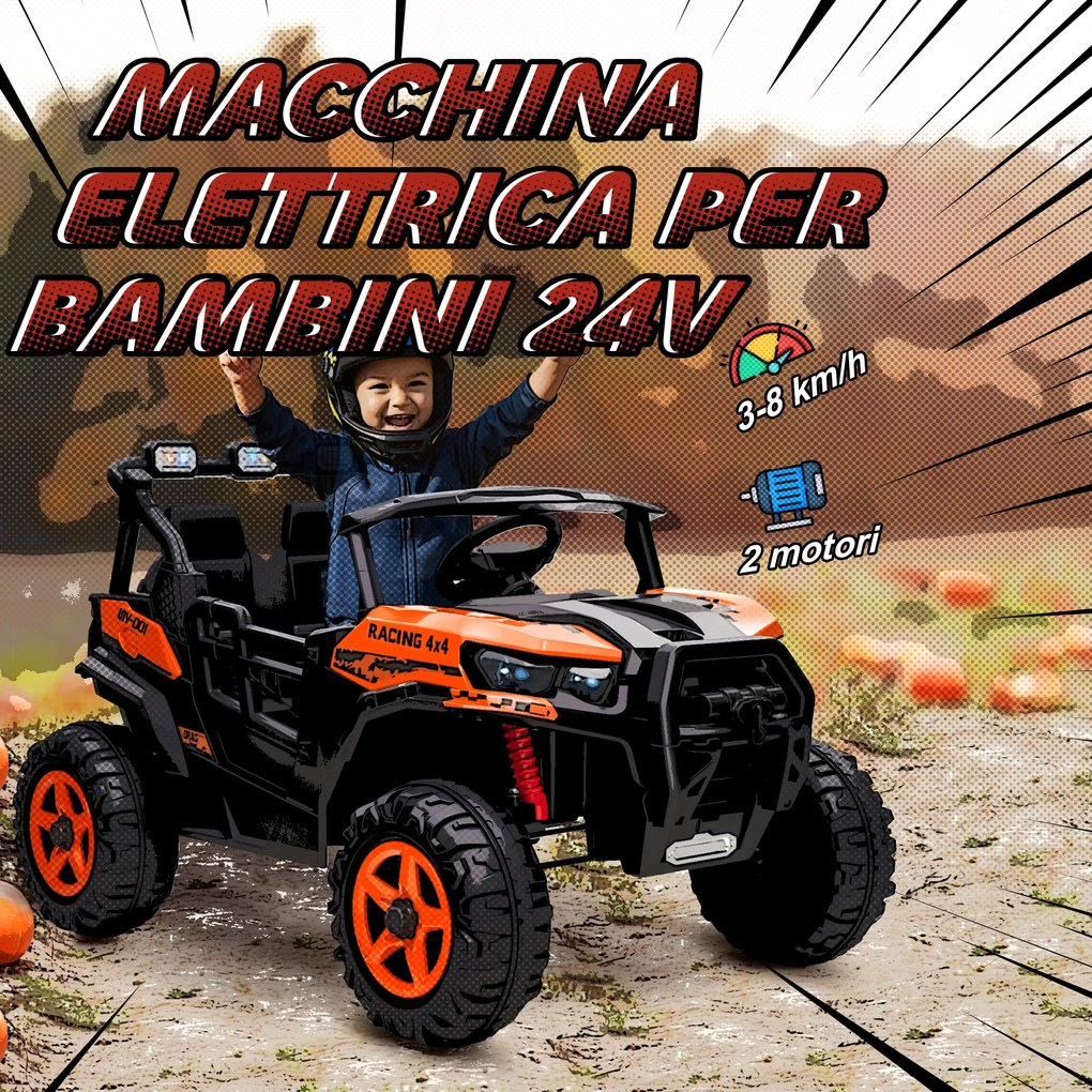 Macchina Elettrica per Bambini 3-8 Anni 24V Fuoristrada a 2 Posti Doppio Motore Telecomando e Soft Start Arancione...