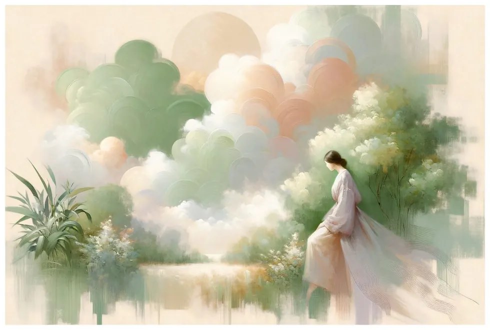 Quadro su tela – Donna in paesaggio romantico