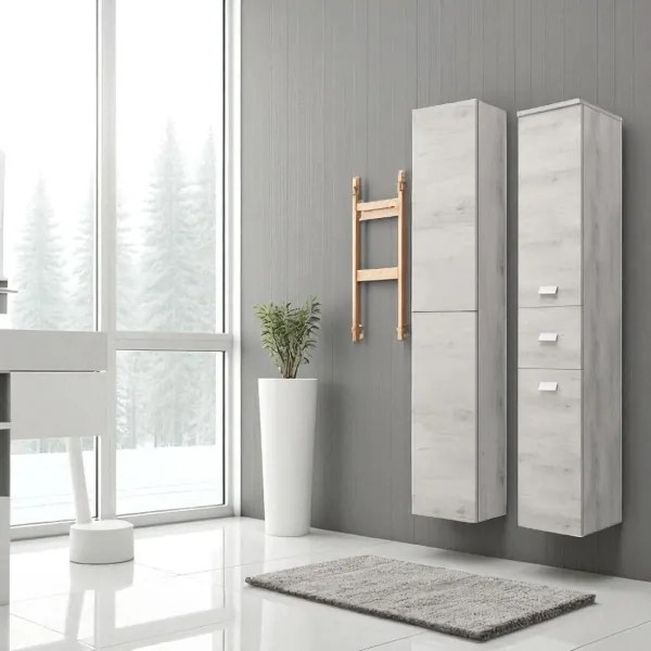 Colonna singola sospesa a 2 ante e 1 cassetto 182H Quercia Bianco