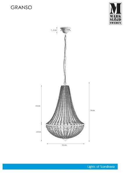 Markslöjd 107028 - Lampadario di cristallo su catena GRÄNSÖ 3xE14/40W/230V