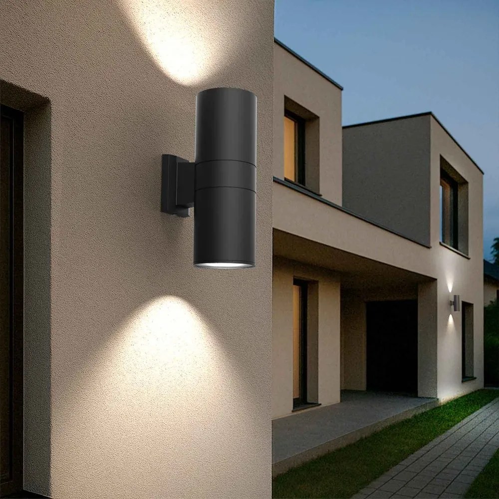Applique Cilindrica Bidirezionale XL, IP54, Con 2 basi E27 - Nera Base E27