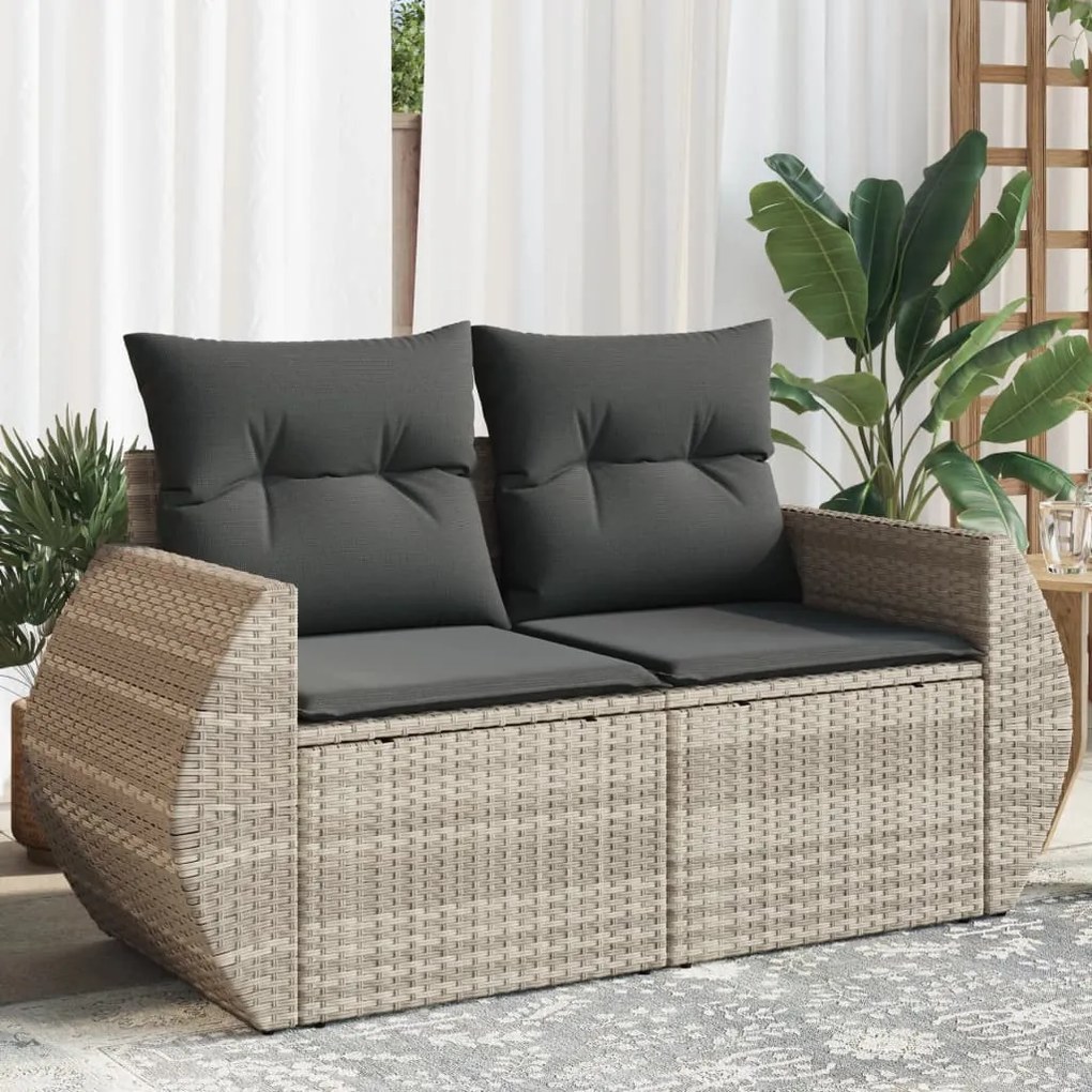 Divano da giardino con cuscini 2 posti grigio chiaro polyrattan