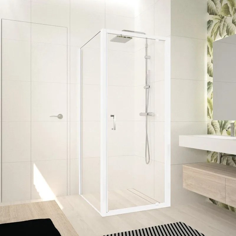 Porta doccia battente L 78-84 cm x H 195 cm per nicchia in vetro trasparente SP. 5 mm, profilo opaco bianco, serie Ocean