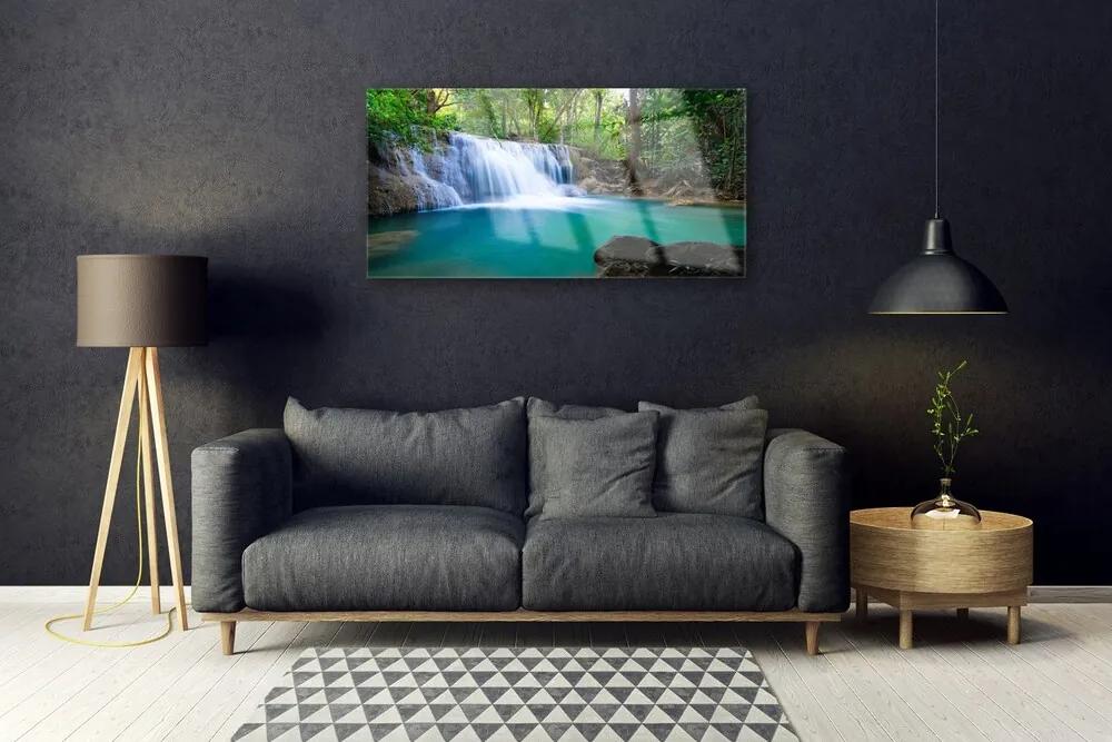 Quadro acrilico Cascata del lago della foresta naturale 100x50 cm