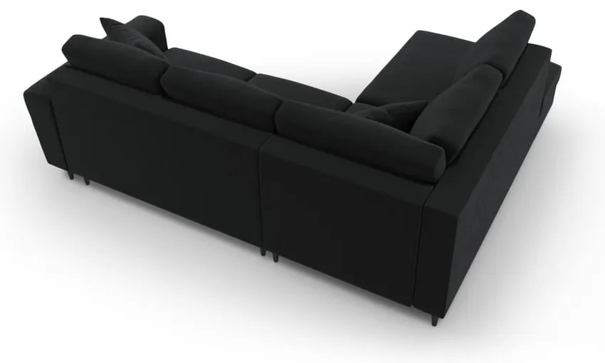 Divano angolare nero allungabile e con contenitore (con penisola a sinistra/a L) con rivestimento in velluto Kyoto – Cosmopolitan Design